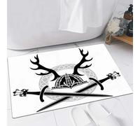 EMFSLA Bath Mat 24x35 in,Helmet with antlers and Viking swords stencil,Non-Slip Bathroom Mat Machine-Washable,Ultra Soft and Water Absorbent Bath Rug for Bathroom