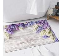 EMFSLA Bath Mat 24x35 in,Lilac Flowers Bouquet on Wooden Plank Background Spring Purple Blooming Bunch Bran,Non-Slip Bathroom Mat Machine-Washable,Ultra Soft and Water Absorbent Bath Rug for Bathroom