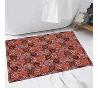 EMFSLA Bath Mat 24x35 in,Moroccan, vintage tile pattern with oval motifs Ottoman mandala figures Decorative,Non-Slip Bathroom Mat Machine-Washable,Ultra Soft and Water Absorbent Bath Rug for Bathroom