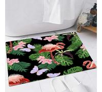 EMFSLA Bath Mat 24x35 in,Seamless vector pattern with pink flamingo tropical leaves orchids and butterflies,Non-Slip Bathroom Mat Machine-Washable,Ultra Soft and Water Absorbent Bath Rug for Bathroom