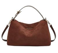 EMGILL Suede Bag Slouchy Shoulder Bag for Women Crescent Satchel Crossbody Purse Brown Suede Bag Work Tote Handbags, Coffee, M