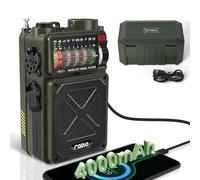 Emgykit NOAA Weather Radio - 4000mAh AM/FM/WB/SW Emergency Radio with Bluetooth,Flashlight,SOS Alarm, Powered by USB Charged,Hand Crank & Solar Power for Camping, Emergency