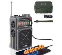 Emgykit R11 Portable Shortwave Radio - 4000mAh/14800mWh NOAA/SW/AM/FM, Solar/Hand Crank/USB Charging, Bluetooth Receiver/USB/TF Playback,with Compass,Flashlight,SOS for Camping & Emergencies - Grey