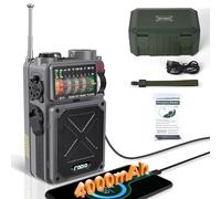 Emgykit R11 Portable Shortwave Radio - 4000mAh/14800mWh NOAA/SW/AM/FM, Solar/Hand Crank/USB Charging, Bluetooth Receiver/USB/TF Playback,with Compass,Flashlight,SOS for Camping & Emergencies - Grey
