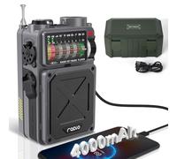 Emgykit R11 Portable Shortwave Radio - 4000mAh/14800mWh NOAA/SW/AM/FM, Solar/Hand Crank/USB Charging, Bluetooth Receiver/USB/TF Playback,with Compass,Flashlight,SOS for Camping & Emergencies - Grey