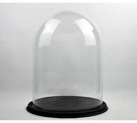 EMH Clear Circular Glass Dome With Black Vintage Wooden Base H:40 x 30 cm