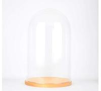 EMH Handmade Mouth Blown Clear Circular Glass Display Cloche Bell Jar Dome With Natural Base 40 cm