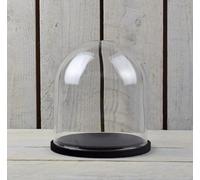 EMH Mouth Blown Clear Circular Glass Dome Display Cloche With Black Base 16 x 15 cm