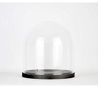 EMH Small Handmade Mouth Blown Clear Circular Glass Display Cloche Dome With Black Wooden Base 21.5 cm