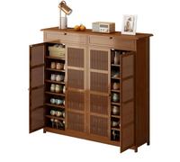 EMHKNLD Bamboo Shoe Cabinet, Brown, Modern, 4 Levels, 12.6"W x 33.5"D x 33.5"H, Entryway, Shoe Storage