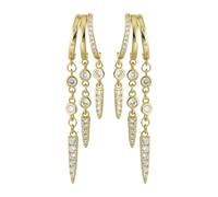 Emibele 14K Gold Plated Dangle Earrings for Women, Dainty Chain Drop Huggie Earrings with Cubic Zirconia Non Tarnish, Hypoallergenic Triple Hoops Huggie Dangle Earrings Trendy Jewelry Gifts