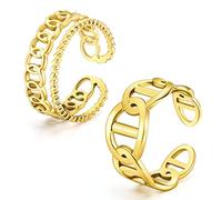 Emibele 18K Gold Plated Rings for Women, 2 Pcs Knuckle Open Ring Cuban Curb Chain Link Ring Adjustable Open Knot Gold Chunky Stacking Ring Set Dainty Jewelry Gift for Ladies Girls, Gold
