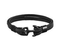 Emibele Bracelet for Men, Sturdy Cowhide Leather Bracelet, Multilayer Vintage Anchor Bracelet Wrap Cuff, Total Length 21 cm/8.27 in, Black with Black Anchor