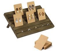 Emibele Earring Display Stand, Wooden Earring Showing Holder Organizer Cascading Showcase Jewelry Stand Rustic Earring Cardboard Display Stand Card Holder for Tabletop Shows, Brown