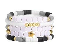 Emibele Friendship Bracelet Set 5Pcs, Inspired Bracelet, Colorful Clay Bead Stretch Bracelet Stack Jewelry for Girls Women Teen, Black & White & Gray