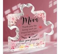 Emibele Gifts for Mom, Mom Birthday Gifts, Decorative Engraved Acrylic Block Puzzle Piece Plaque for Countertop, Mom Gifts from Daughter Son, Heartwarming Christmas Mother's Day Birthday Gifts for Mom
