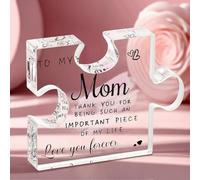 Emibele Gifts for Mom, Mom Birthday Gifts, Engraved Acrylic Block Puzzle Piece Plaque Decorations for Countertop, Mom Gifts from Daughter Son, Thoughtful Christmas Mother's Day Birthday Gifts for Mom
