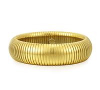 Emibele Gold 20mm Chunky Stainless Steel Non Tarnish 18K Gold Plated Bangle Bracelet Stack, Flexible Stretch Wide Wristband Bangle Layered Snake Chain Bracelet for Women