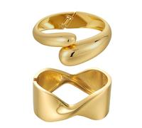 Emibele Gold Bangle Cuff Bracelet Stack, Chunky 18K Gold Plated Teardrop Hinged Thick Bangle Bracelet Set, Non Tarnish Bracelets for Women, 2 Pack, Gold