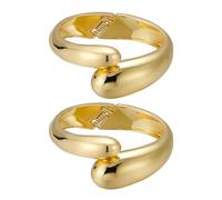 Emibele Gold Bangle Cuff Bracelet Stack, Chunky 18K Gold Plated Teardrop Hinged Thick Bangle Bracelet Set, Non Tarnish Gold Bracelets for Women, 2 Pack, Gold