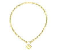 Emibele Gold Heart Charm Neclcae for Women, Stainless Steel No Tarnish 18K Gold Plated Necklace with Love Pendant Thick Flat Herringbone Chain, Valentines Birthday Stylish Jewelry Gifts for Women Mom