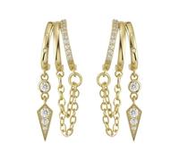 Emibele Gold Huggie Dangle Earrings for Women, Non Tarnish 14K Gold Plated Triple Hoop Drop Earrings with Cubic Zirconia, Trendy Hypoallergenic Long Chain Huggie Earrings Fashion Jewelry Gifts