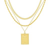 Emibele Gold Layered Cross Necklace for Women, 14K Gold Plated 3-layer Necklace with Cross Charm Pendant Choker Necklace, Christian Gifts for Women, Perfect for Birthday, Christmas and Valentine's Day
