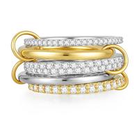 Emibele Gold Stackable Rings for Women, Dainty 14K Gold Plated Cubic Zirconia Ring Stack, Interlocking Silver Gold Mixed Metal Statement Ring, Multi-Link Connected Ring Jewelry Gift for Women, Size 8