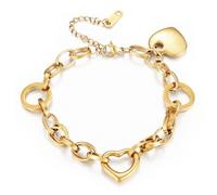 Emibele Heart Bracelets for Women, Stainless Steel Non Tarnish Gold Bracelet with Heart Pendant, Adjustable Lobster Clasp Gold Hand Chain, Romantic Love Jewelry Gifts for Women on Valentine's Day
