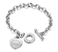 Emibele Heart Initial Bracelets, Engraved Bible Verse Proverbs 4:23 Bracelet Chains with OT Toggle Clasp Bracelet Link Chains for Women Teen Girls, Dainty Link Chain Bracelet Heart Pendant, Silver