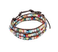 Emibele Leather Bracelet, Dazzling Handmade Wrap Bracelet Shimmering Crystal Glass Woven Jewelry Wrist Accessory for Women Ladies Adult - Colorful