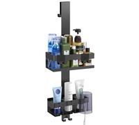 Emibele Over The Door Shower Caddy 2 Tier, 304 Stainless Steel Hanging Shower Organizer Shelves Rustproof No Drilling for Bathroom Glass Door, Black