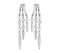 Emibele Silver Dangle Earrings for Women, Dainty Chain Drop Huggie Earrings with Cubic Zirconia Non Tarnish, Hypoallergenic Triple Hoops Huggie Dangle Earrings Trendy Jewelry Gifts