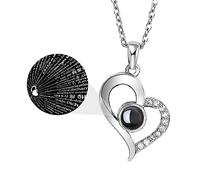 Emibele Silver Heart Necklace I Love You in 100 Languages