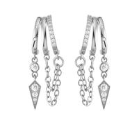 Emibele Silver Huggie Dangle Earrings for Women, Non Tarnish Triple Hoop Drop Earrings with Cubic Zirconia, Trendy Hypoallergenic Long Chain Huggie Earrings Fashion Jewelry Gifts