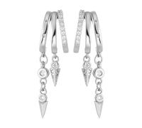 Emibele Silver Huggie Earrings for Women, Non Tarnish Dainty Dangle Huggie Earrings with Cubic Zirconia, Hypoallergenic Triple Hoops Drop Earrings Fashion Jewelry Gifts