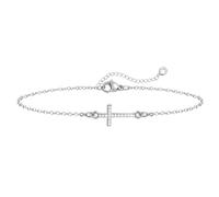 Emibele Sliver Cross Bracelet for Women with Cubic Zirconia Easter Gifts for Women, Adjustable Simple Link Chain Bracelets Faith Sliver Jewelry Religious Christian Confirmation Baptism Gifts