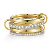 Emibele Stackable Rings for Women, Non Tarnish 14K Gold Plated Rings Stack, Interlocking Silver Gold Mixed Metal Statement Ring, Dainty Cubic Zirconia Stacking Bands Jewelry Gifts for Women, Size 6