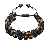 Emibele Triple Protection Bracelet, Amethyst Black Obsidian & Hematite Tiger Eye Bracelet Handmade Natural Stone Bracelets, Healing Crystal Bracelet for Men Women Brings Luck Prosperity & Happiness