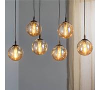 EMIBIG LIGHTING Glassy pendant light, 6-bulb, black, amber, glass, 75 cm