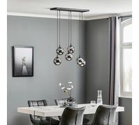 EMIBIG LIGHTING Glassy pendant light, 6-bulb, black, graphite, glass, 75 cm