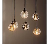 EMIBIG LIGHTING Glassy pendant light, 6-bulb, graphite/amber/clear, glass, 75 cm