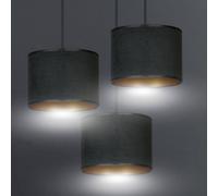 EMIBIG LIGHTING Jari hanging light, fabric shade, 3-bulb, round, black and gold