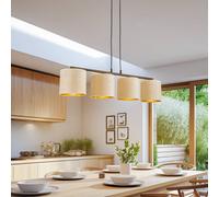 EMIBIG LIGHTING Jari hanging light, fabric shade, 4-bulb, long, white-gold