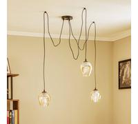 EMIBIG LIGHTING Starla hanging light, amber glass, 3-bulb, off-centre