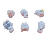 EMiEN 6 Pieces Mini Animals Hippopotamus Miniature Ornament Kits, Tiny Animals Figurines, Animals for Fairy Garden,Bonsai Craft Decor