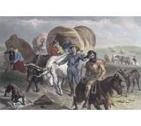 Emigrants crossing the plains. A wagon of settlers moving in 19th century America. Following a Henry Bryan Hall engraving of a work by Felix Octavius Carr Darley. Poster Print by Ken Welsh (17 x 11)