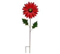 Emiif Colorful Metal Daisy Garden Stake 69cm, Outdoor Floral Decor for Yard Landscape and Potted Plants, Sturdy Ironwork Garden Ornament(Red)