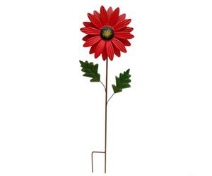 Emiif Colorful Metal Daisy Garden Stake 69cm, Outdoor Floral Decor for Yard Landscape and Potted Plants, Sturdy Ironwork Garden Ornament(Red)