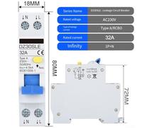Emiif FI/LS Circuit Breaker 16A 2-Pin 18mm Width Type A RCBO with Bi-Directional Connection for DIN Rail Mount (32A)